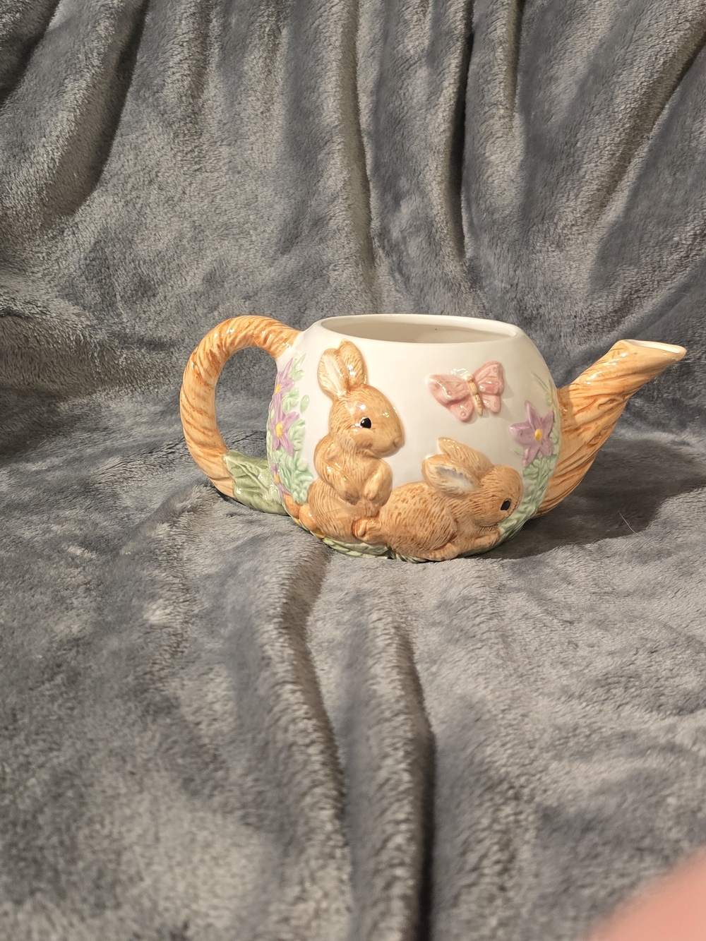 Decorative Bunny Teapot Planter - Cream and Tan